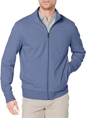 Essentials Men's Zip Up Sweatshirt, Lightweight French Terry, Mock Neck - Image 4