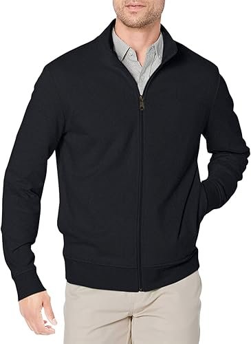 Essentials Men's Zip Up Sweatshirt, Lightweight French Terry, Mock Neck - Image 5