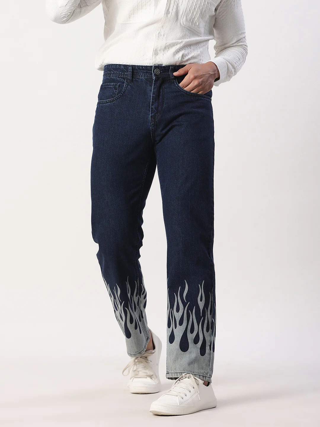 Blue Flame Printed Straight Fit Denim Jeans & pants - Image 5