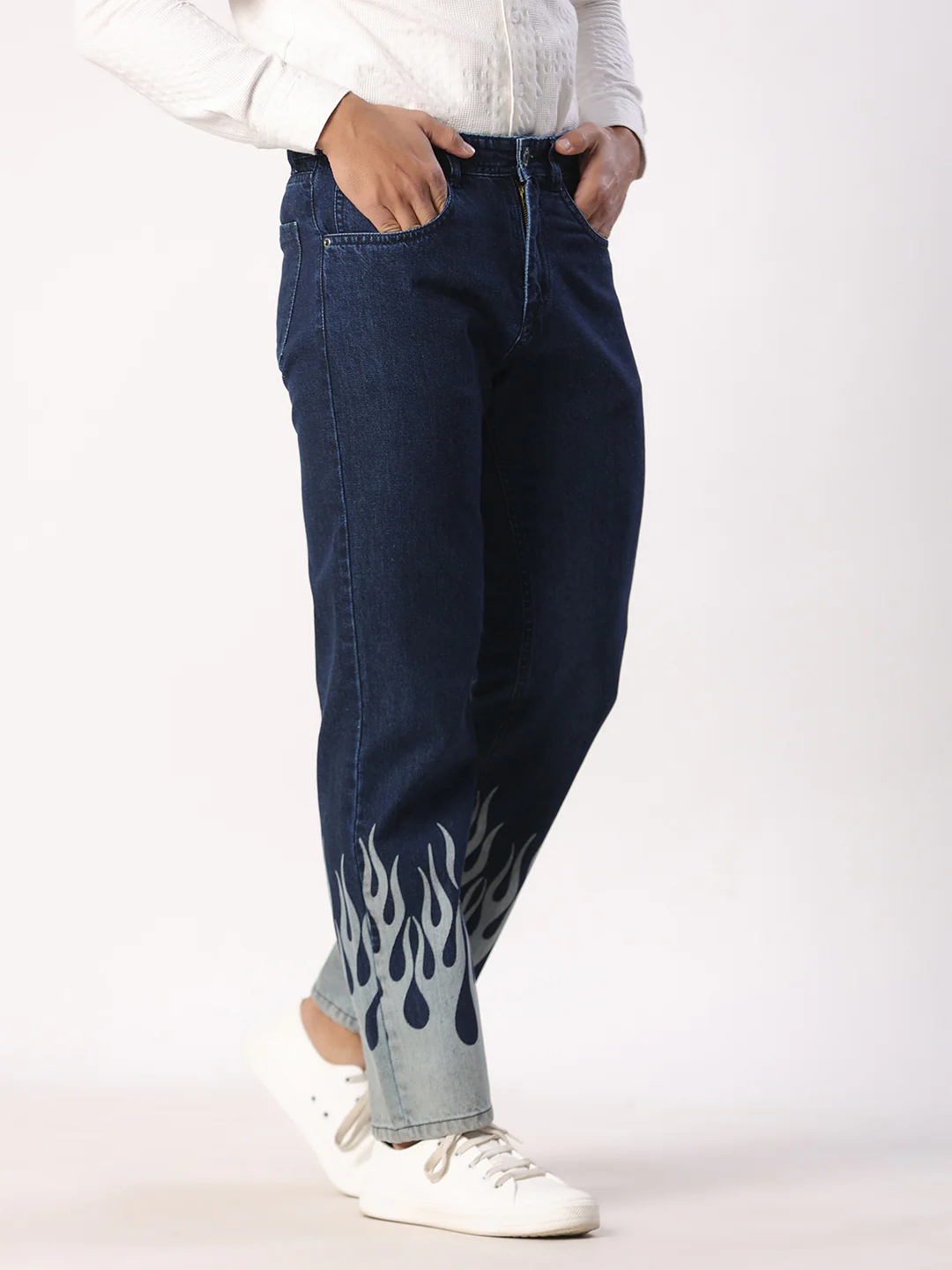 Blue Flame Printed Straight Fit Denim Jeans & pants - Image 4