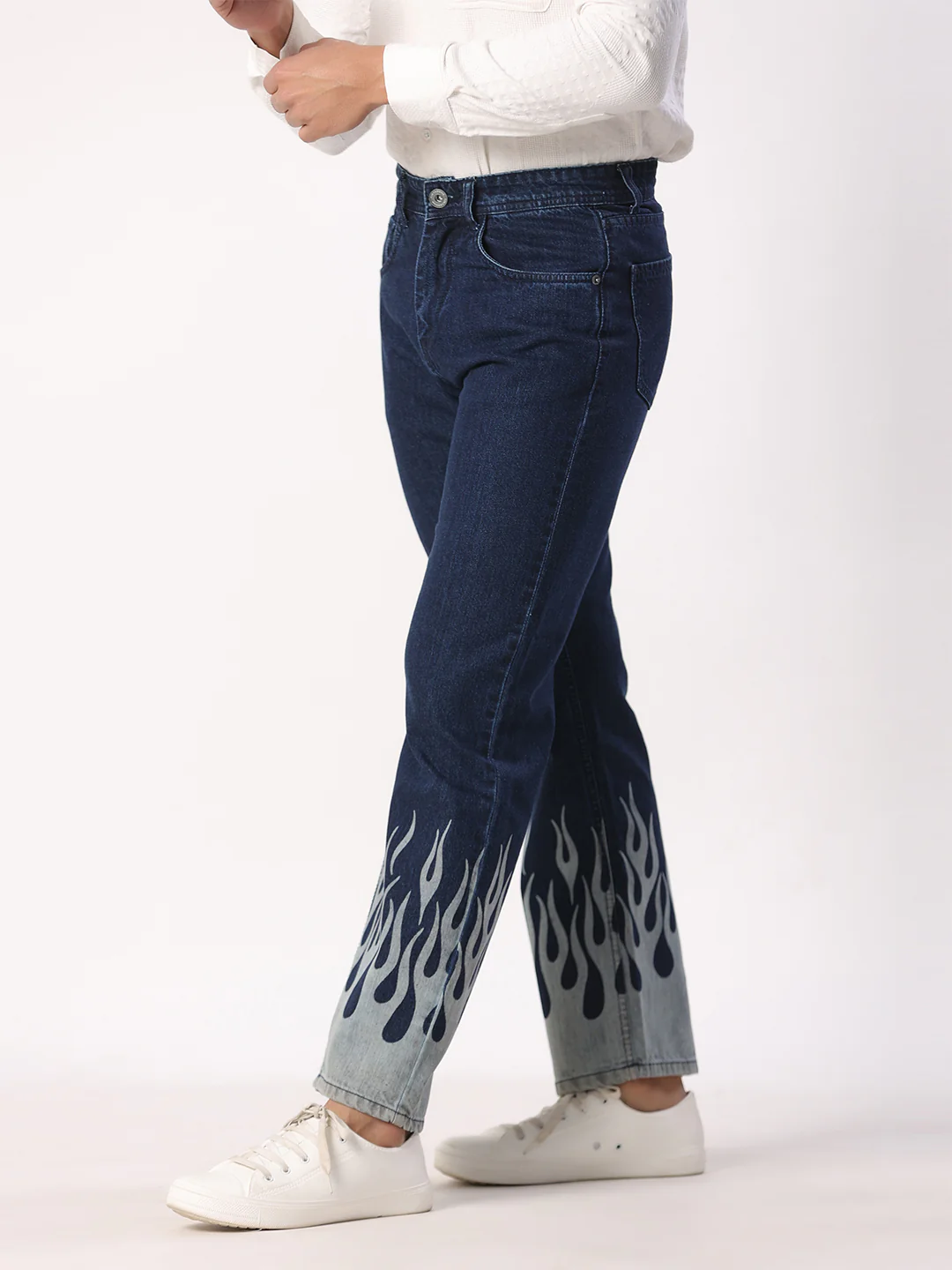 Blue Flame Printed Straight Fit Denim Jeans & pants - Image 3