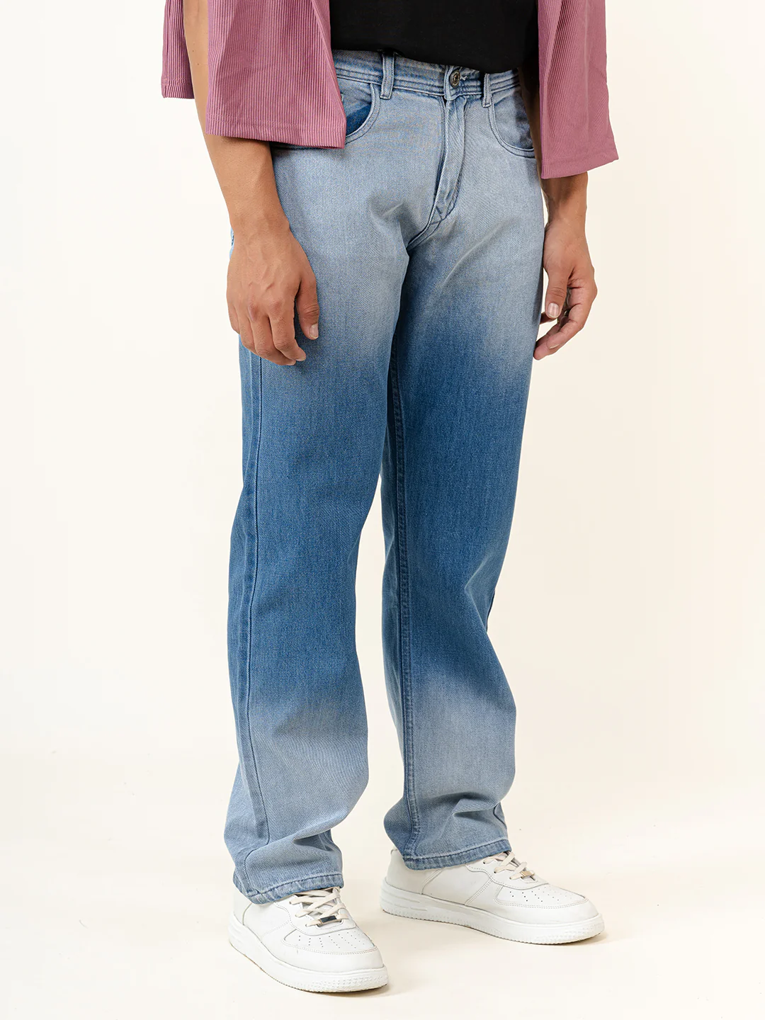 Light Blue Straight Fit Denim Jeans - Image 3