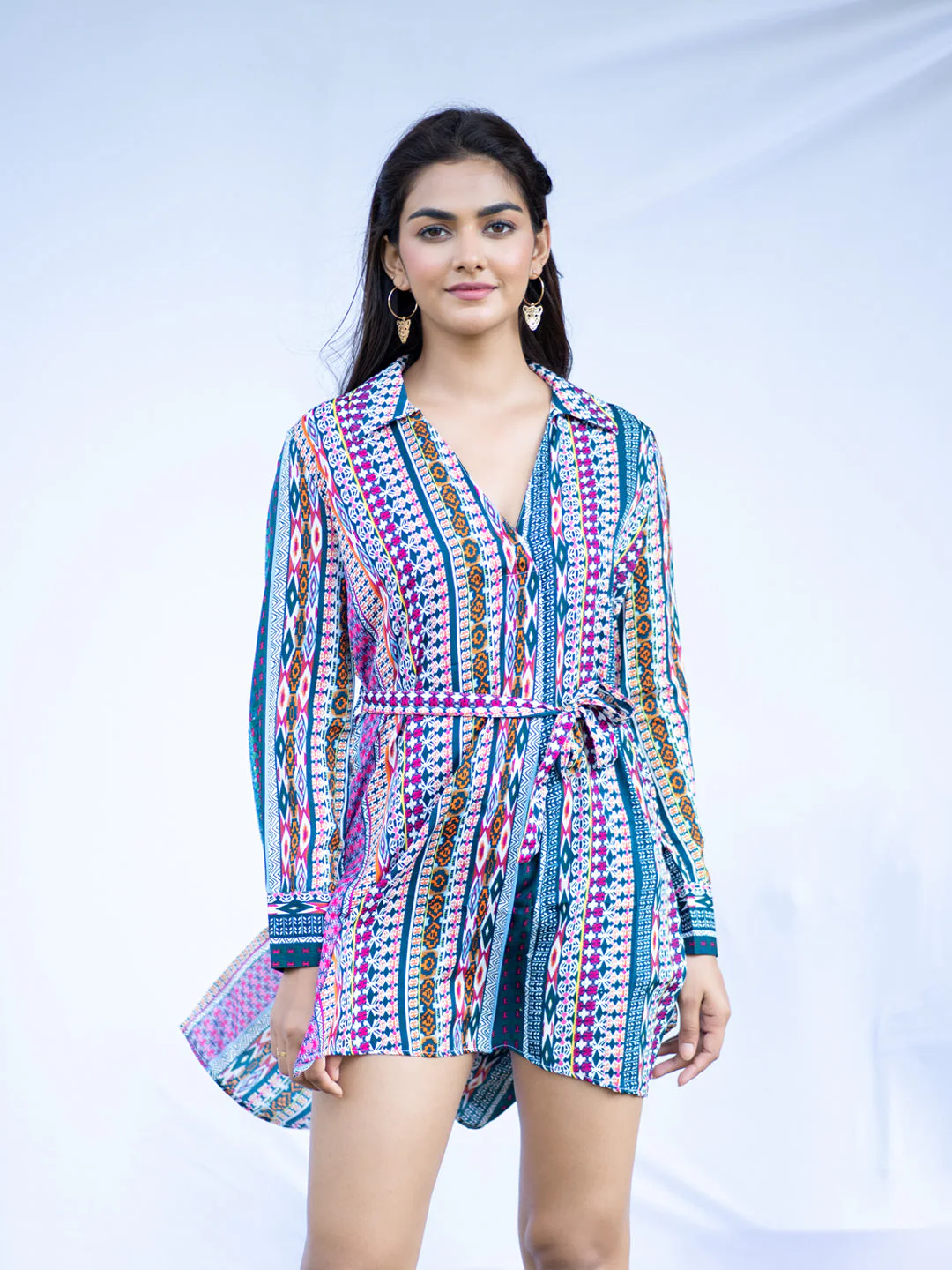 African Printed Shirt Dress With Belt For Women - Image 4