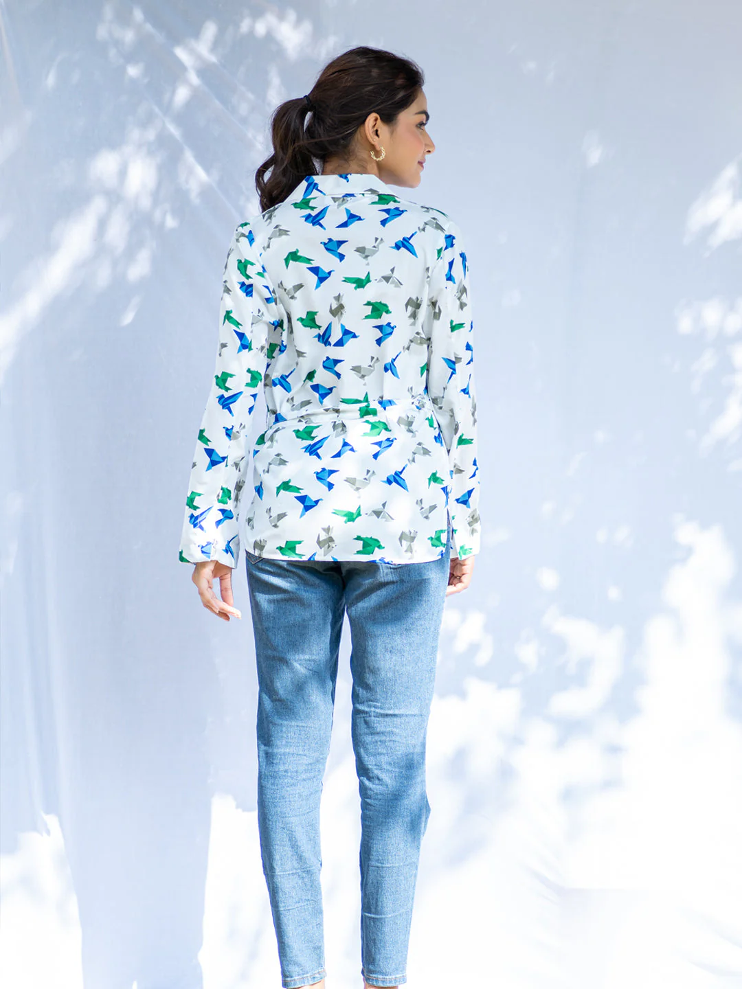 Origami Print Kimono Shirt With Belt For Women - Image 2